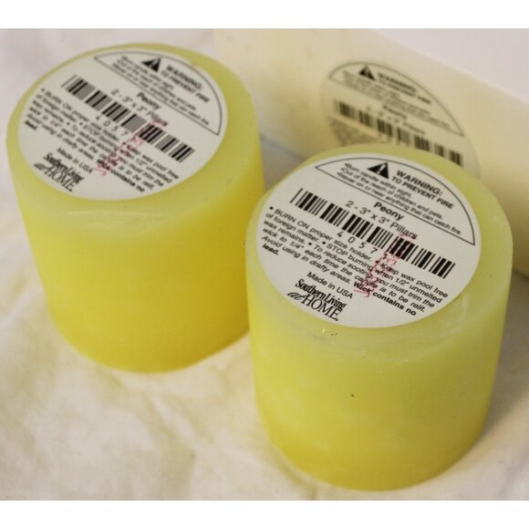 NEW Southern Living 2 Peony Scented Pillar Candles Yellow Short 3" Tall #40571 - Picture 6 of 6